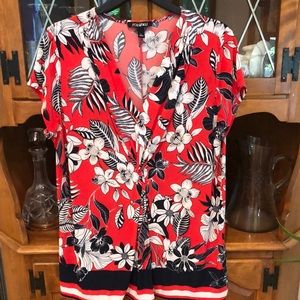 Large Roz & Ali red and black tropical print top